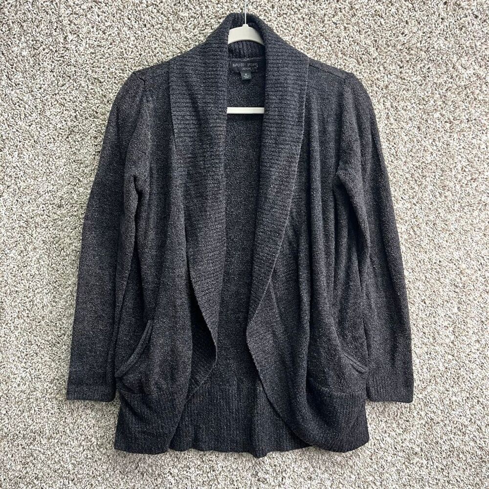 Barefoot Dreams Cardigan Sweater Women’s Medium CozyChic Lite‎ Gray Knit Circle